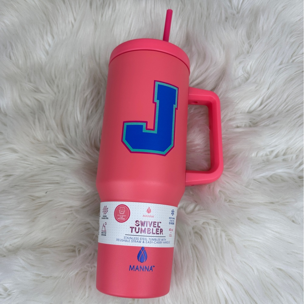 NWT Manna Hydration Swivel Tumbler Tangerine Peach With J Initial Personalized